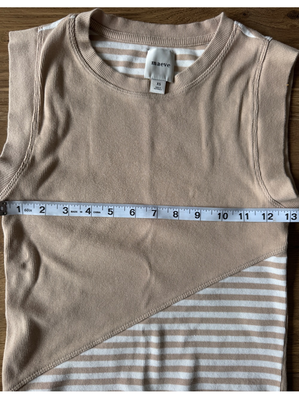 Maeve Anthropologie Beige Tan Ribbed Knit Top with Stripes